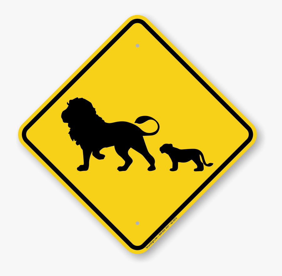 Lion With Cub Crossing Sign - Silhouette Lion, Transparent Clipart