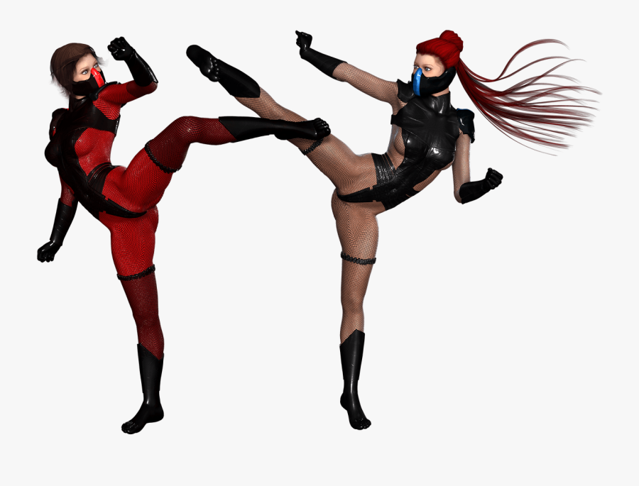 Woman Ninjas Fighting Pose - Ninja Girls, Transparent Clipart