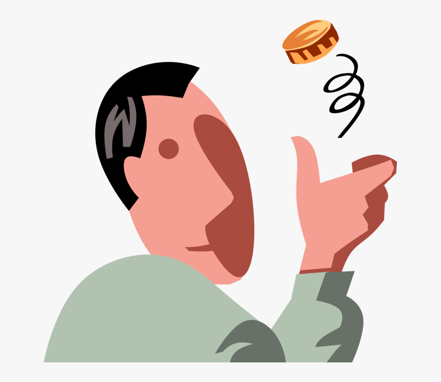 Vector Illustration Of Businessman Makes Decision By - Man Flipping A Coin, Transparent Clipart
