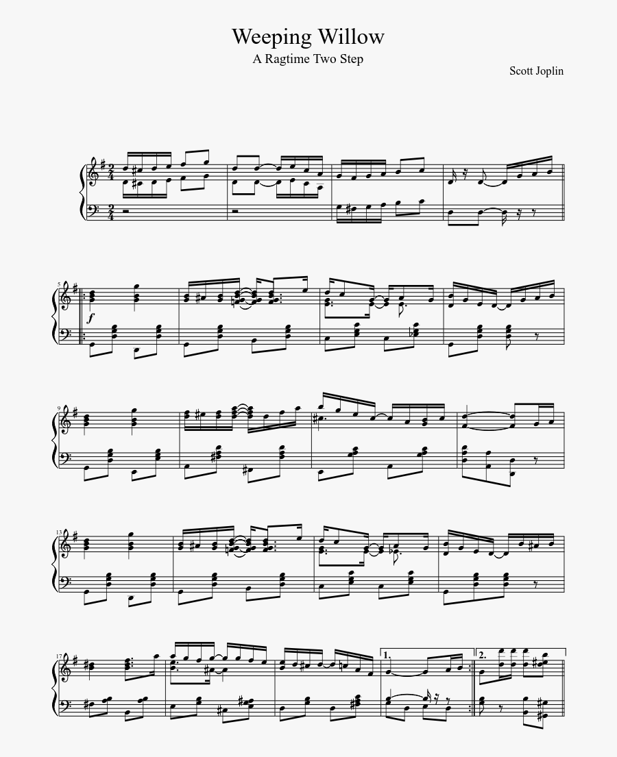 Weeping Willow Sheet Music Composed By Scott Joplin - Hoodie Hey Violet Sheet Music, Transparent Clipart