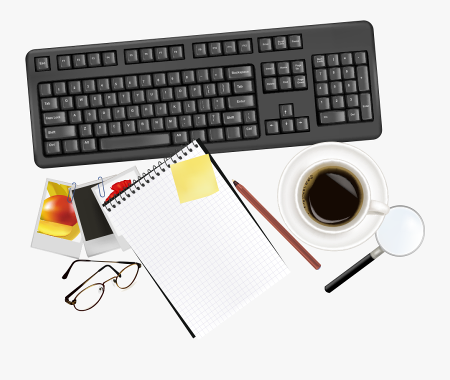 Vector Computer Office Top Euclidean Paper Keyboard - Top View Office Desk Png, Transparent Clipart