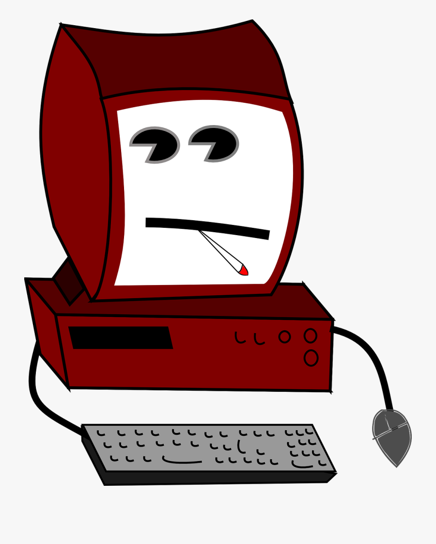 Computer, Smoking, Monitor, Desktop, Keyboard, Office - Anthropomorphic Computer, Transparent Clipart