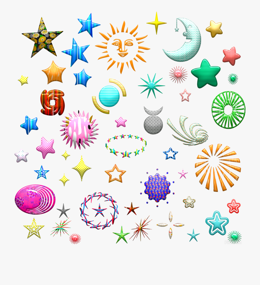 Shapes Stars Moon Sun Pattern Print - Stars Shapes, Transparent Clipart