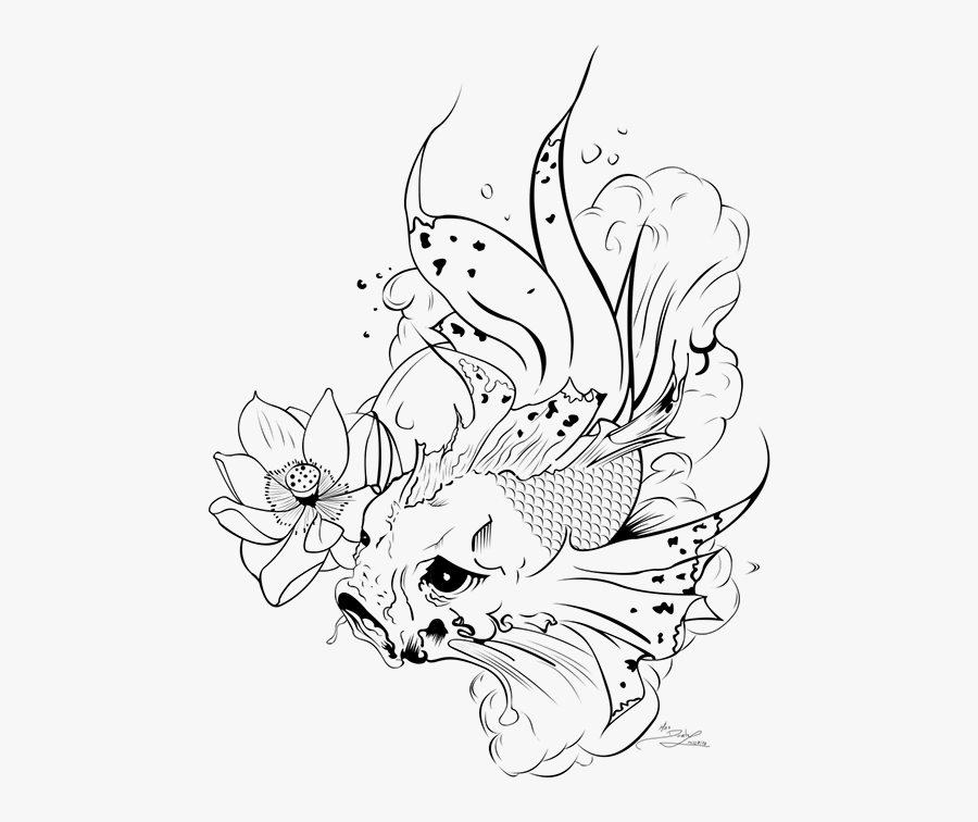 Clip Art Koi Fish Drawing - Coffee Tree Black And White, Transparent Clipart