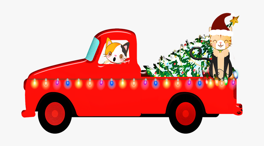 Christmas Truck, Christmas Tree, Lights, Santa Claws - Lastbil Med Juletræ, Transparent Clipart