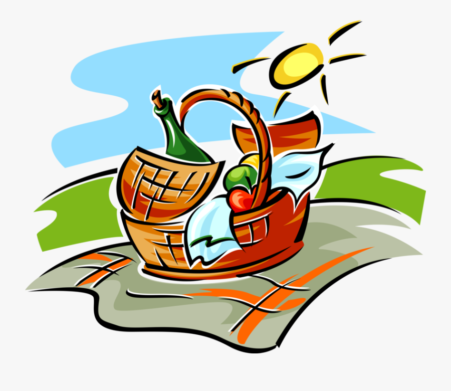 Vector Illustration Of Picnic On The Grass With Hamper - Clipart Picknick, Transparent Clipart