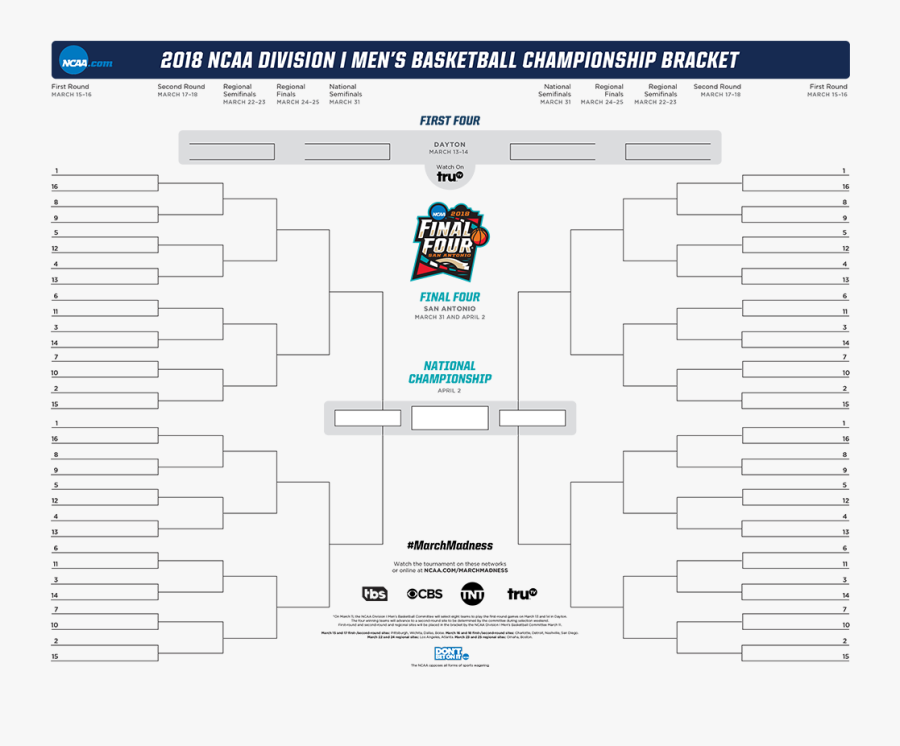 March Madness Bracket 2017 Printable - 2018 Ncaa Tournament Bracket, Transparent Clipart