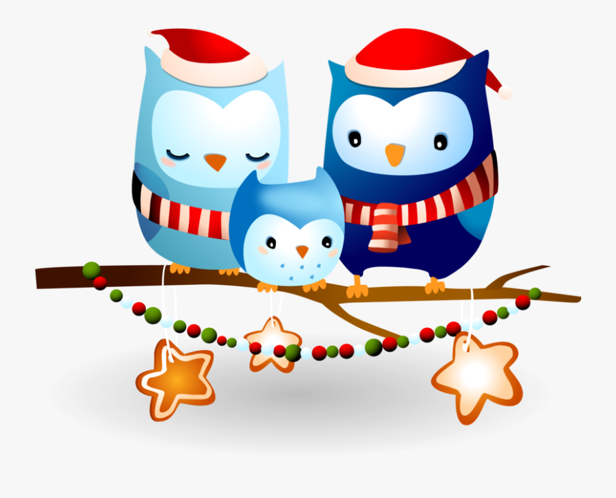 Cute Family Of Owls Celebrating Christmas - Christmas Day, Transparent Clipart