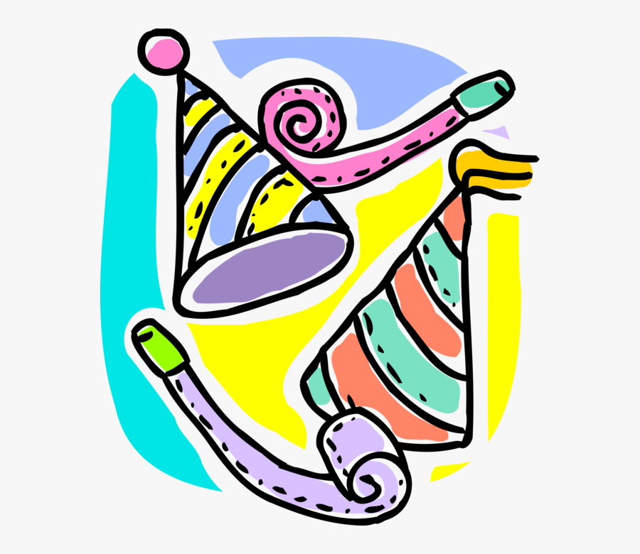 Vector Illustration Of Celebration Party Hats And Noisemaker - Partyhüte Clipart, Transparent Clipart