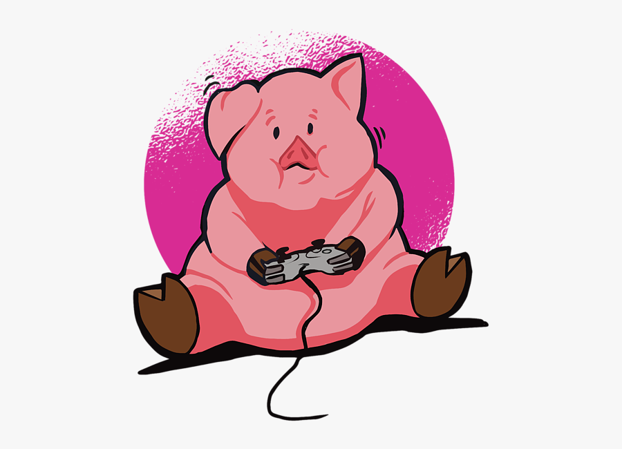 Cartoon Pig Playing Video Games, Transparent Clipart