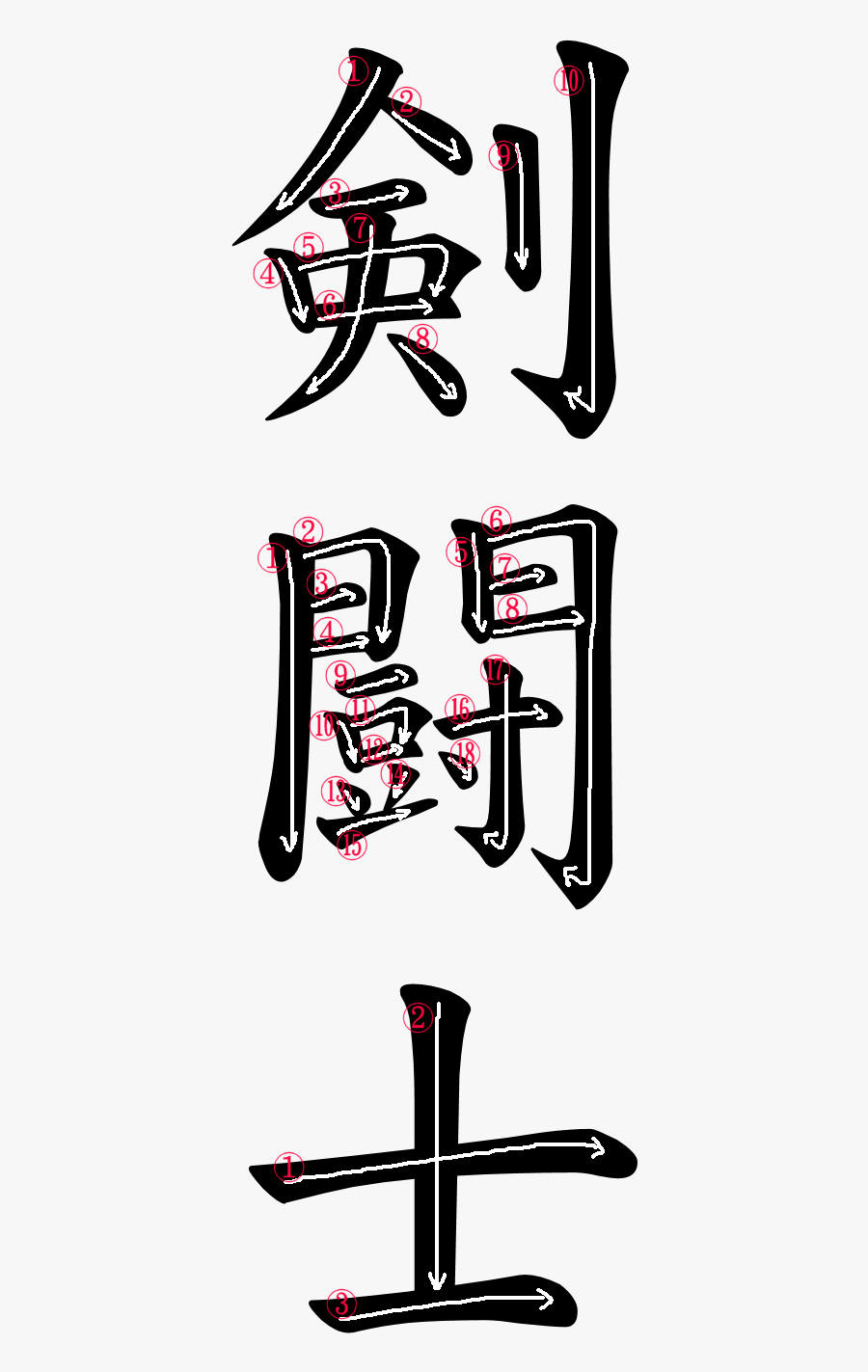 Kanji Stroke Order For 剣闘士, Transparent Clipart