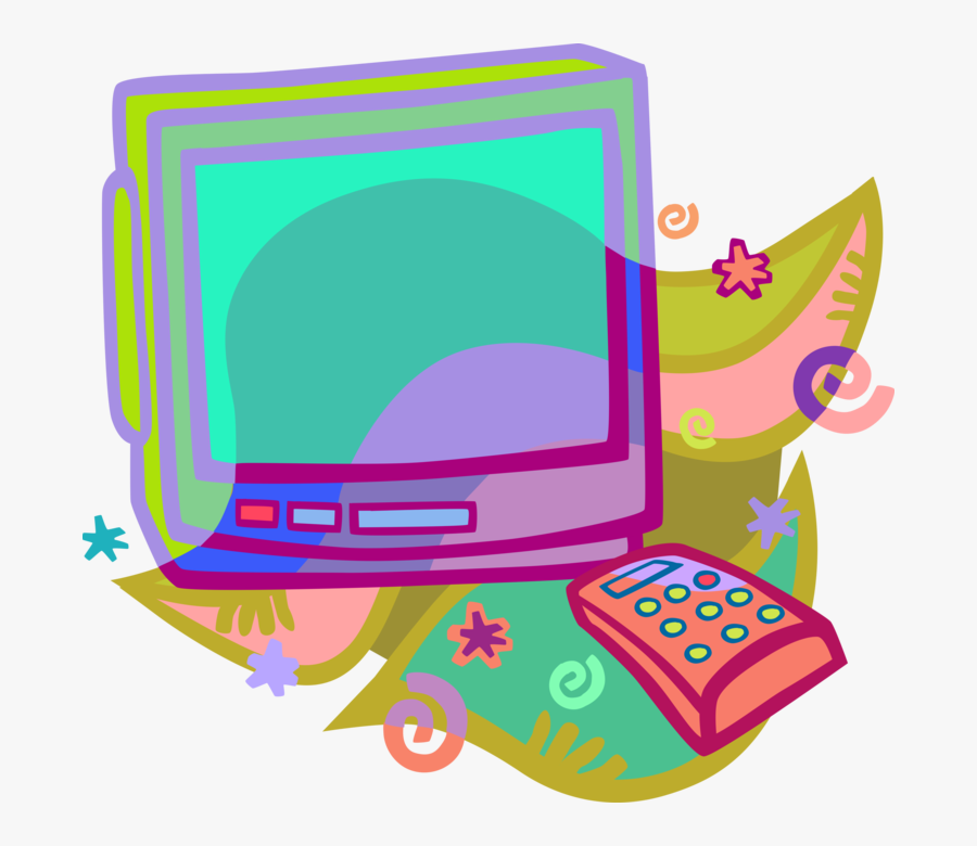Vector Illustration Of Color Television With Remote, Transparent Clipart