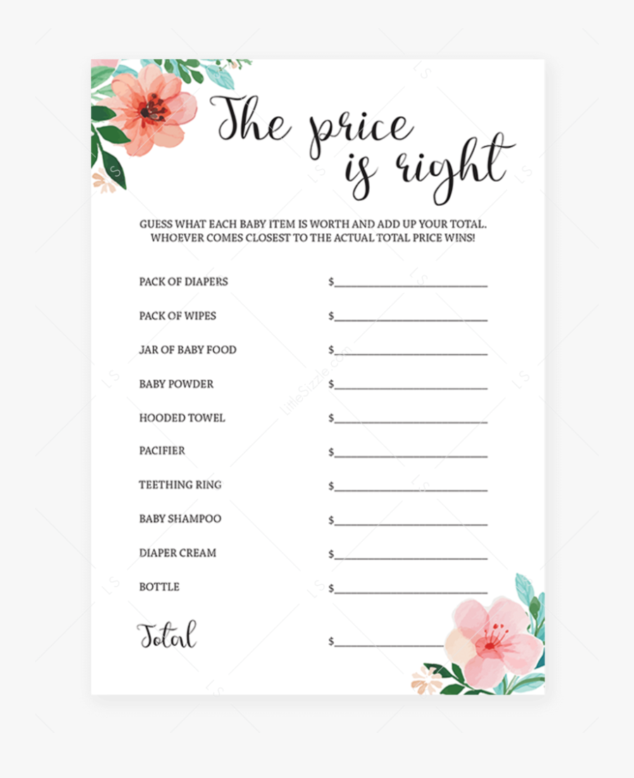 The Price Is Right Baby Shower Game Printable By Littlesizzle - Price Is Right Baby Shower Template Free, Transparent Clipart