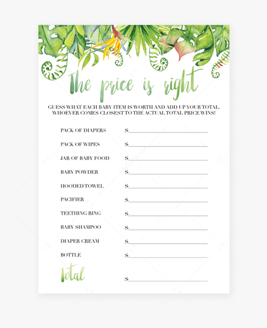 Transparent The Price Is Right Clipart - Tropical Baby Shower Games Printable, Transparent Clipart