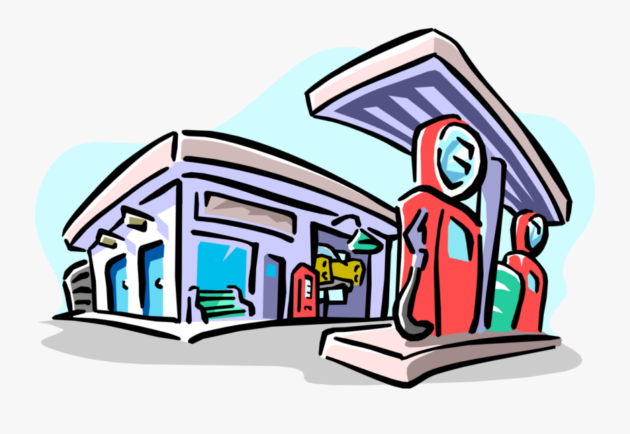 Vector Illustration Of Fossil Fuel Petroleum Gas Service - Cartoon Gas Station Clipart, Transparent Clipart