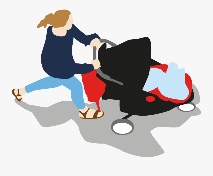 Mother Walking With A Pram - Illustration, Transparent Clipart