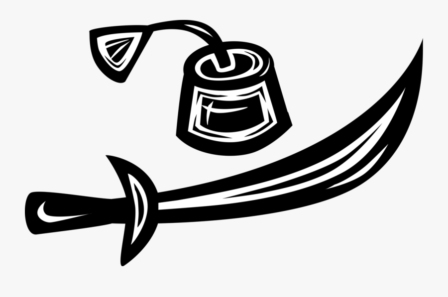 Vector Illustration Of Turkish Fez Hat And Kilij Curved, Transparent Clipart