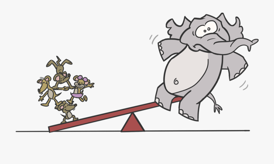 Cartoon Of Mice And An Elephant On A Seesaw, With Mice - Cartoon, Transparent Clipart