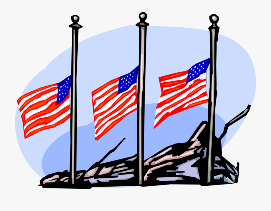Vector Illustration Of American Flags Fly At Half Staff, Transparent Clipart