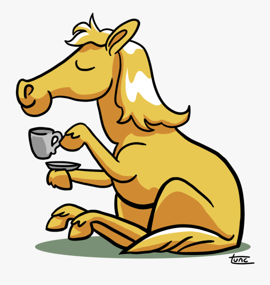 Horse Drinking Coffee Cartoon, Transparent Clipart