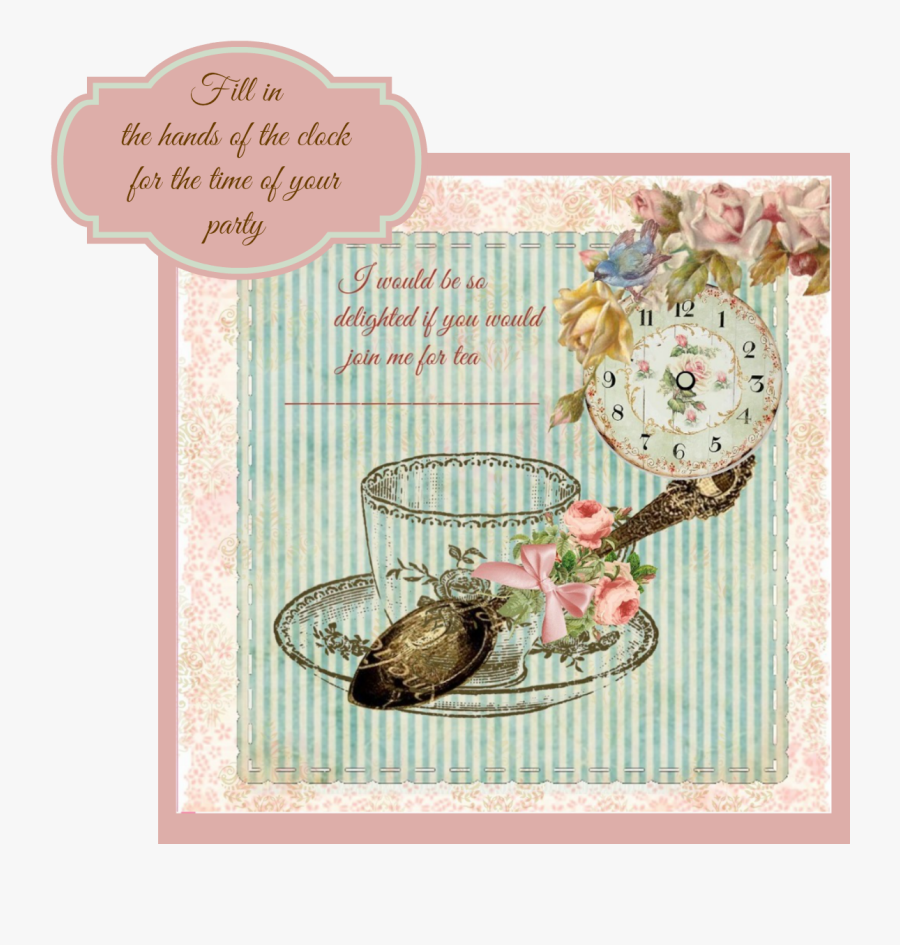 Clip Art Invitation For Tea Party - بطاقة دعوة لشرب الشاي, Transparent Clipart