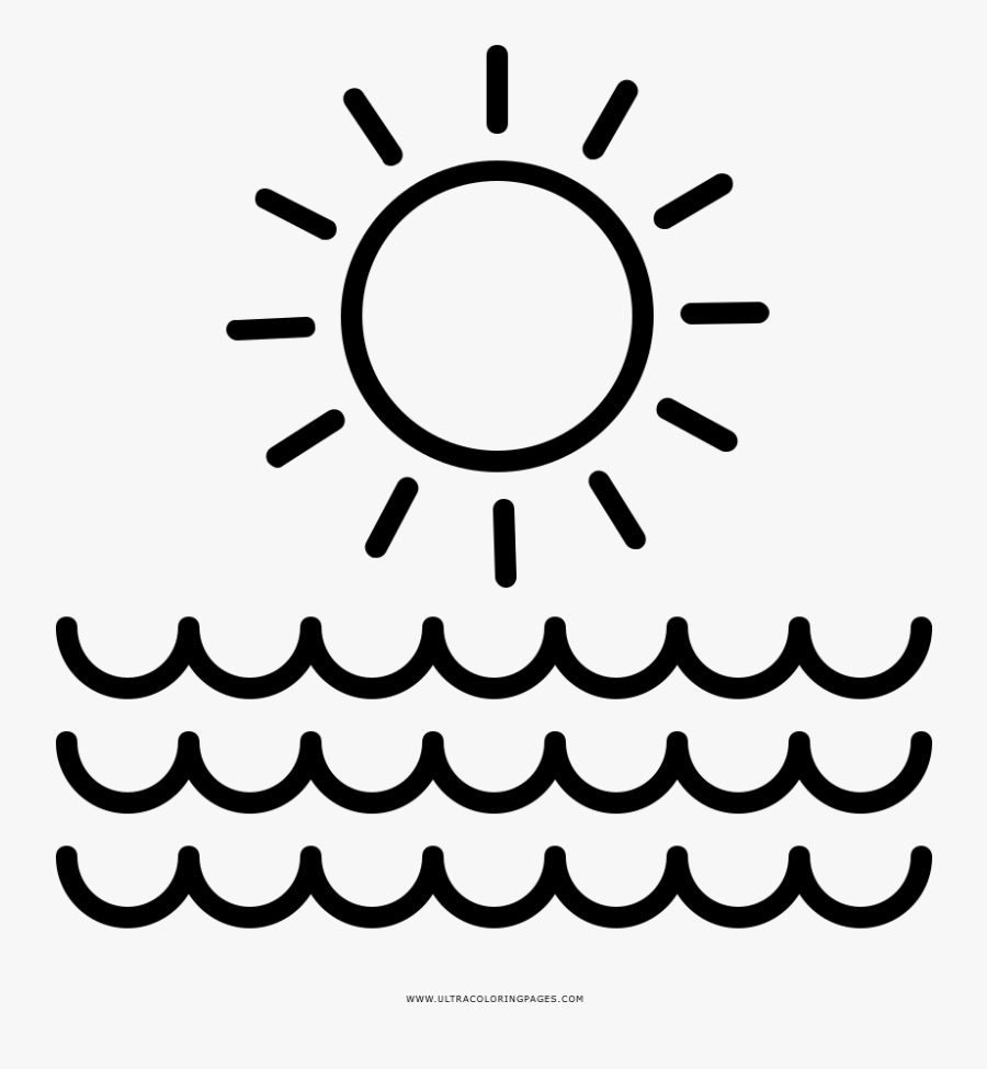 Beach Vacation Coloring Page - Sun And Waves Outline, Transparent Clipart