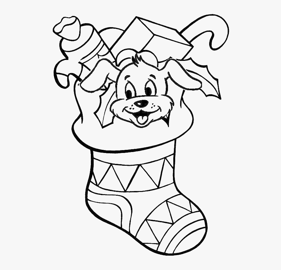 A Puppy Dog In A Christmas Stocking Coloring - Christmas Stocking Coloring Pages Printable, Transparent Clipart