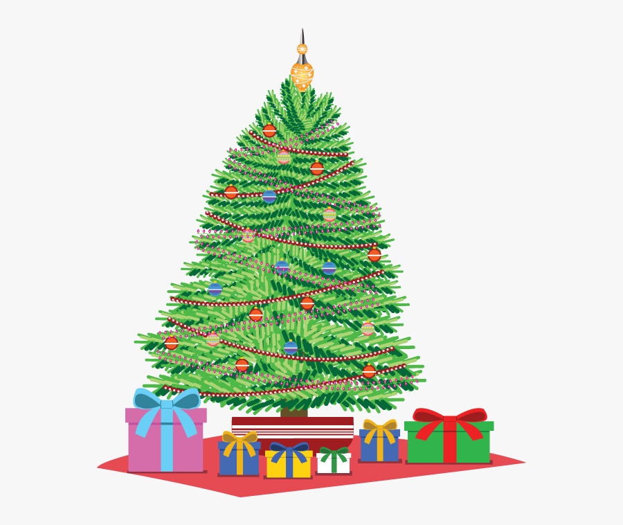 Christmas Tree With Presents Clip Art - Christmas Tree Drawing With Gifts, Transparent Clipart