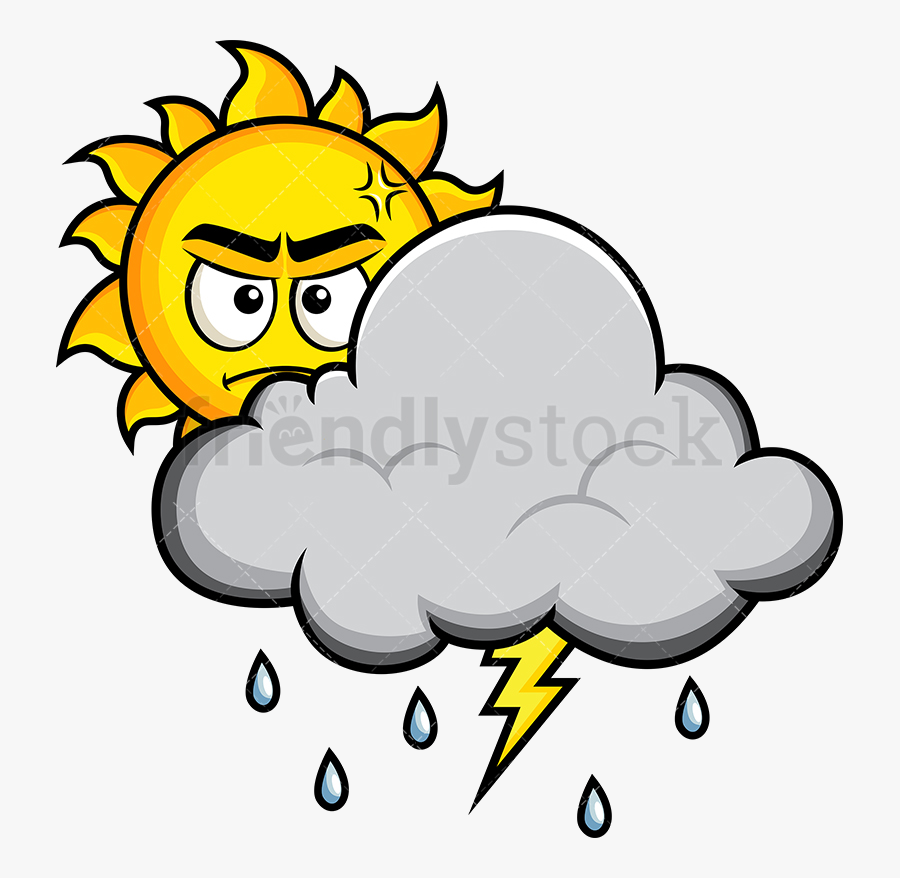 Thunderstorm Angry Sun Behind Cloud Vector Cartoon - Clipart Thunderstorm, Transparent Clipart
