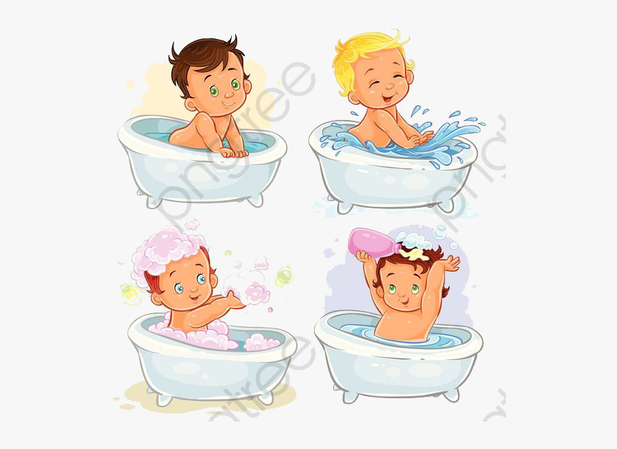 4 Little Babies In The Bathtub, Bathtub Clipart, Take - Cartoon, Transparent Clipart