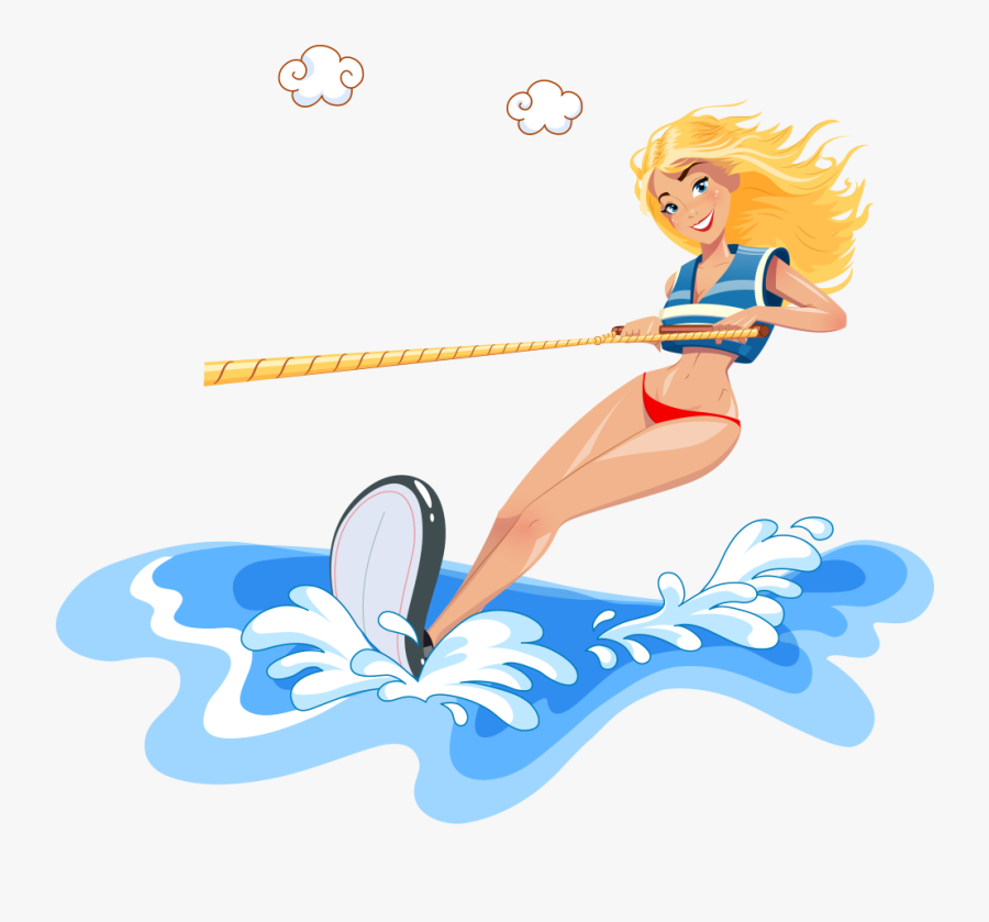 Girl Surfer Png - Cartoon Water Skiing Girls, Transparent Clipart
