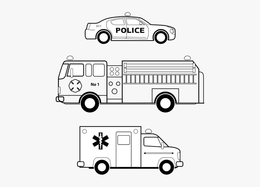 Line Art,angle,compact Car - Firetruck Clipart Black And White, Transparent Clipart