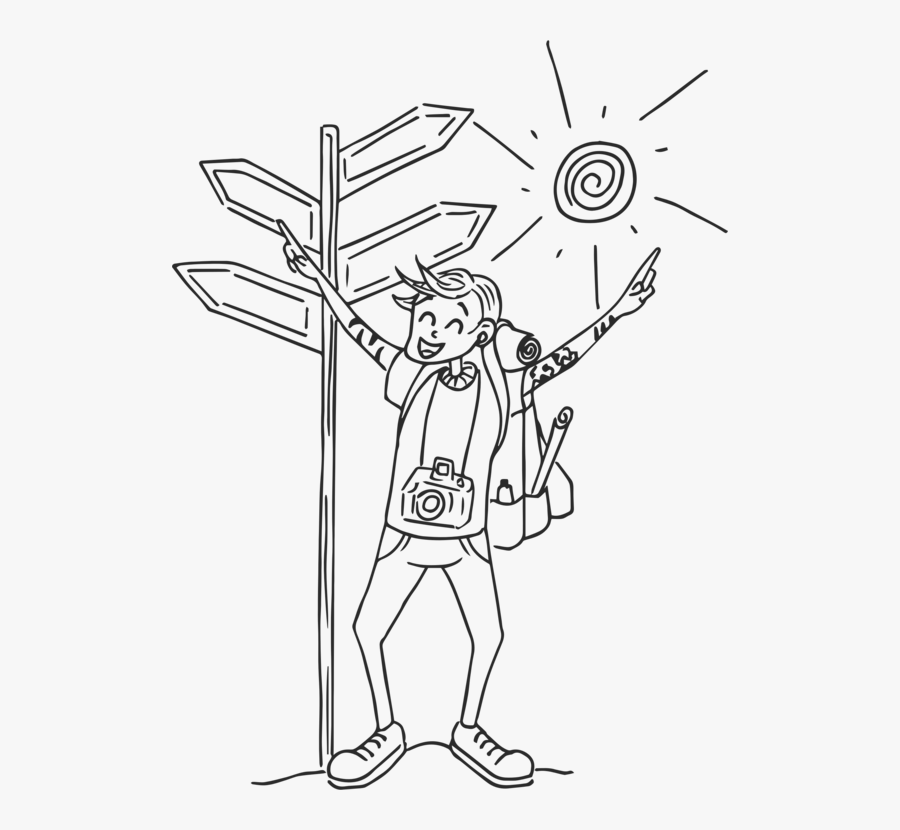 Standing,line Art,angle - Traveler Clipart Black And White, Transparent Clipart