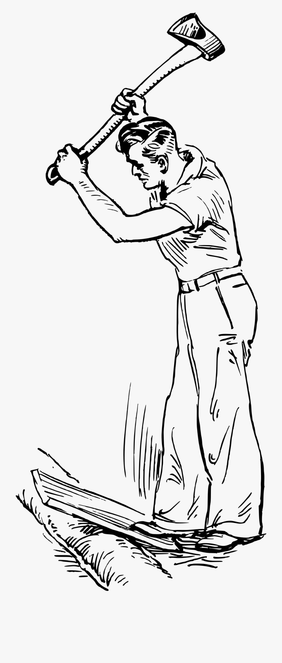 Clipart - - Man Cutting Wood With Axe, Transparent Clipart