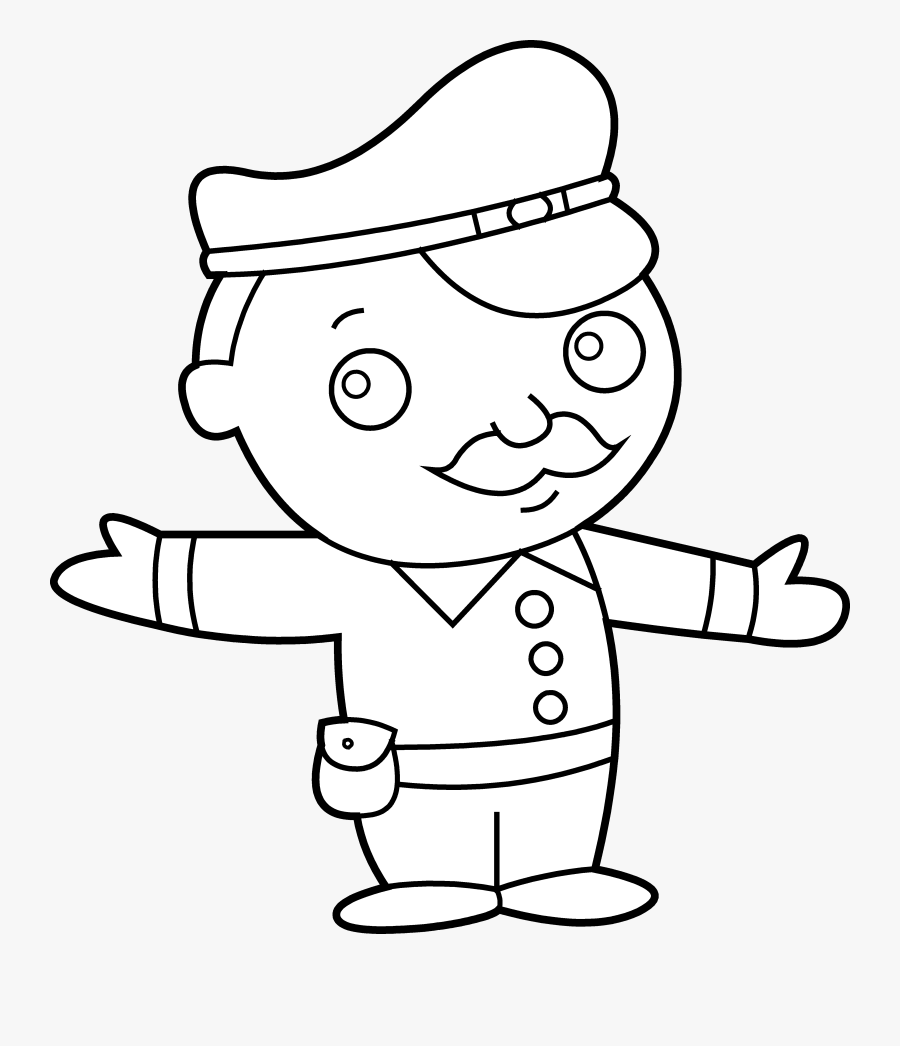 Little Policeman Coloring Page - Policeman Clipart Black And White, Transparent Clipart
