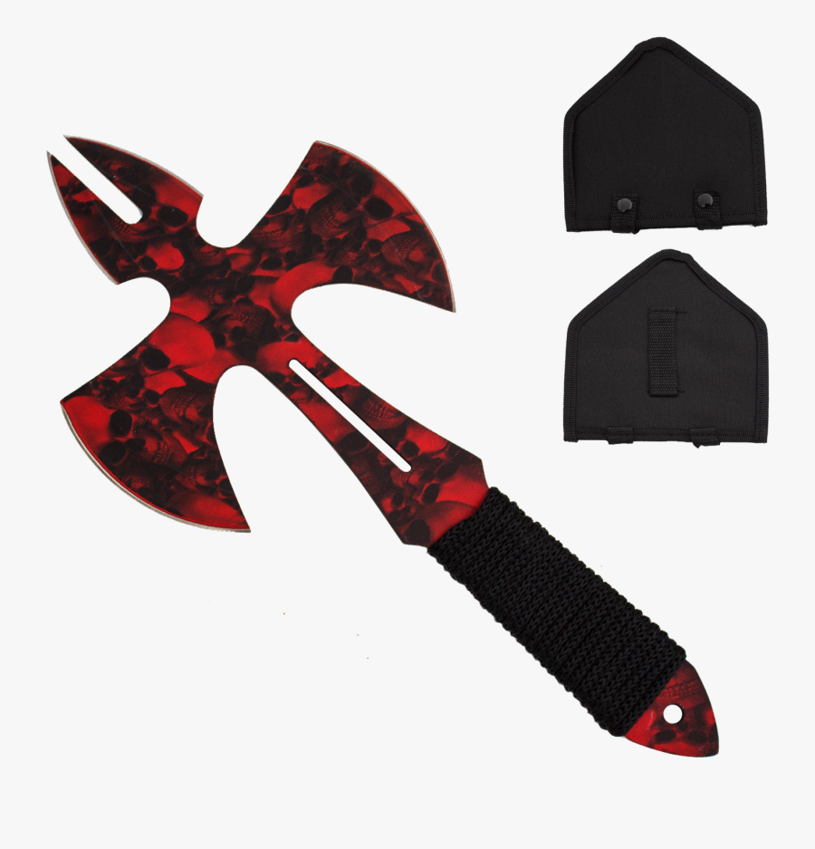 Red Skull Medieval Style Throwing Axe - Throwing Axe, Transparent Clipart
