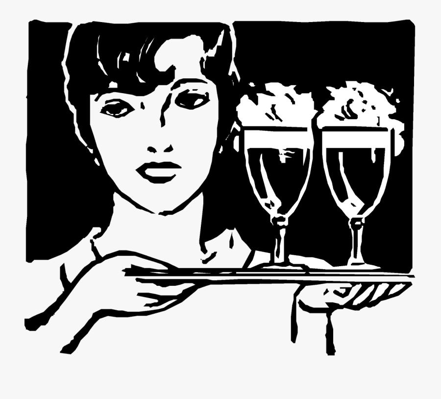 Vintage, Clip Art, Girl, Waitress, Retro Clipart - Retro Clipart Black And White, Transparent Clipart