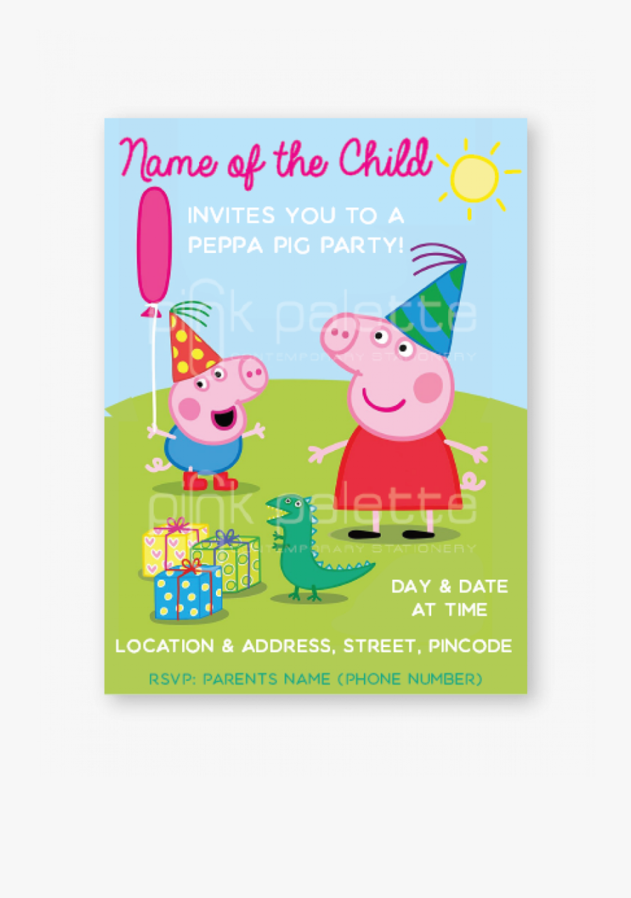 Peppa Pig Party E-invite - Peppa Pig Save The Date Template, Transparent Clipart