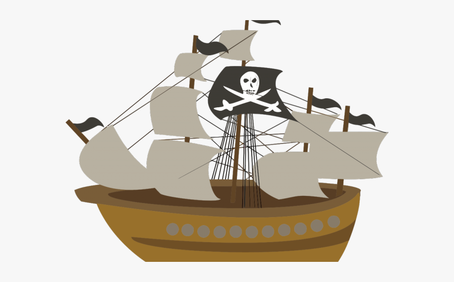 Three Sail Pirate Ship, Transparent Clipart