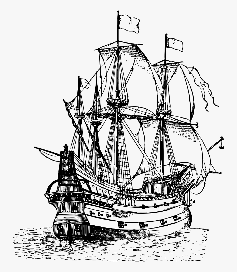 Galleon Drawing Sailing Ship Clip Art - Vintage Pirate Ship Art, Transparent Clipart