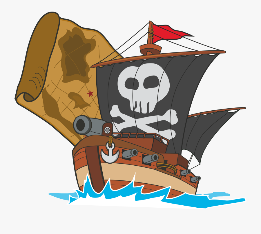 Pirate Ship - Cartoon Pirate Ship Drawing, Transparent Clipart