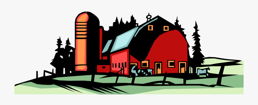 Vector Illustration Of Farm Red Barn With Grain Harvest Farm
