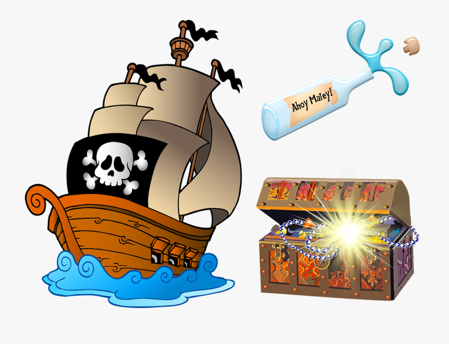 Pirate Ship, Gold, Treasure, Pirate, Ship, Ocean - Barco Pirata Dibujo Png, Transparent Clipart