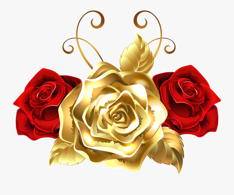 Gold And Red Roses Png Clip Art Image, Transparent Clipart
