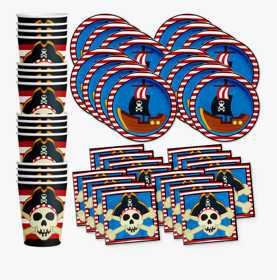 Pirate Ship Birthday Party Tableware Kit For 16 Guests, Transparent Clipart