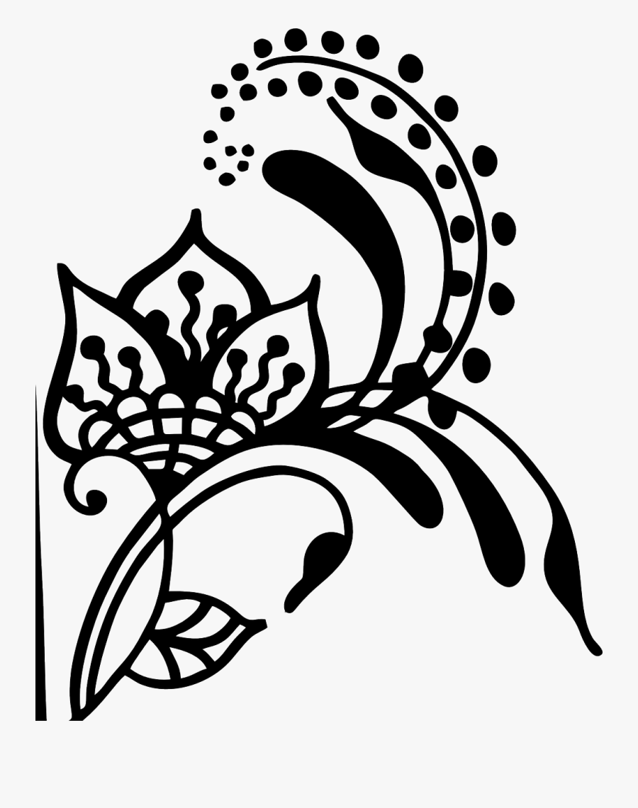 Transparent Free Clipart Flowers And Vines - Black And White Silhouette Henna, Transparent Clipart