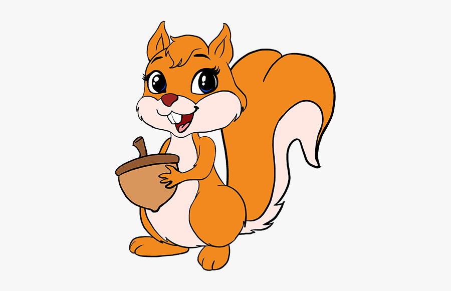 Clip Art Cartoon Squirrels - Drawing Of Squirrel With Colour, Transparent Clipart