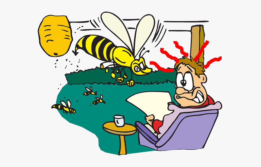 Bee Black And White Clipart Buzzing - Wasp Sting Cartoon, Transparent Clipart