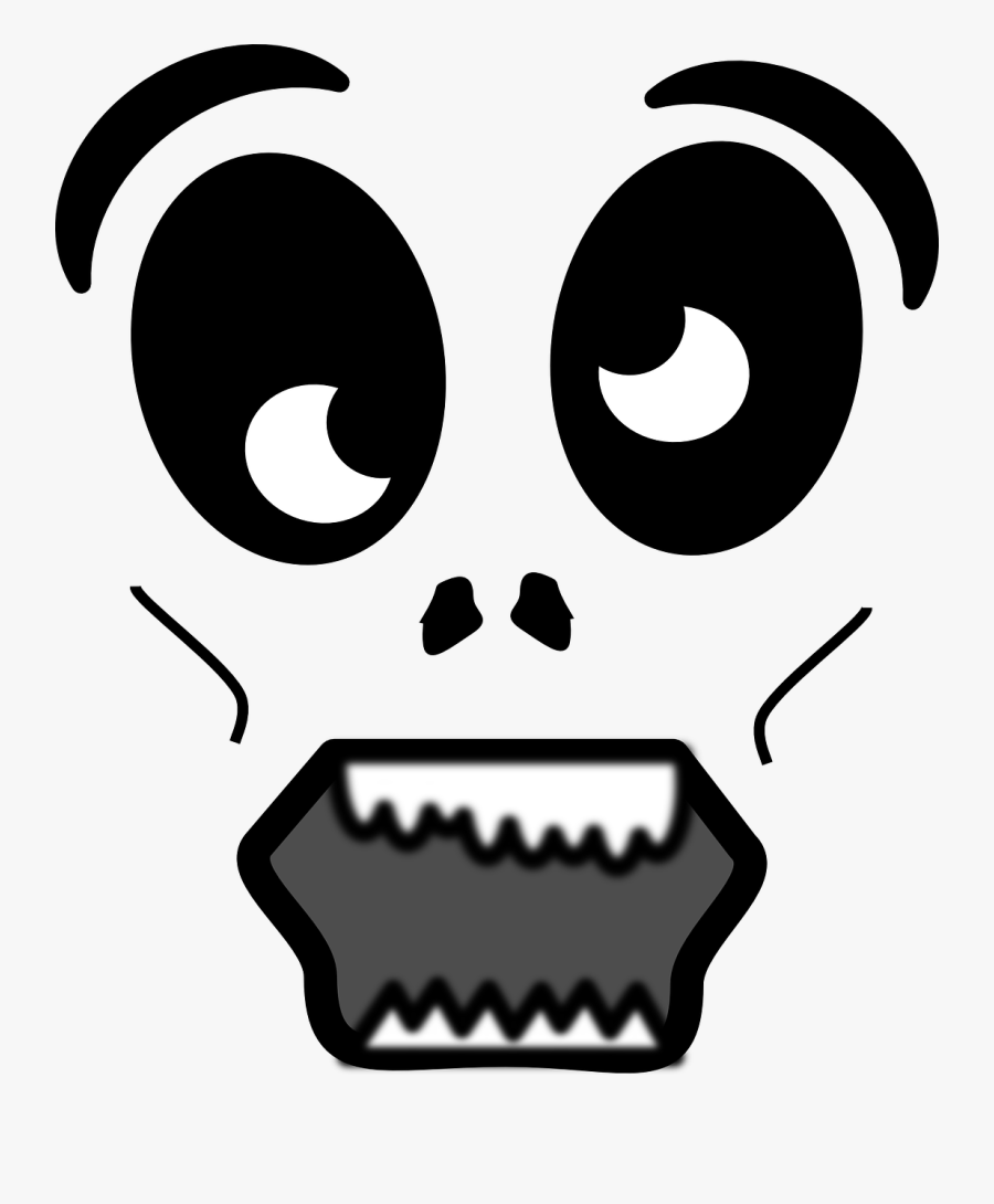 Scary, Face, Head, Black And White, Big Eyes, Scared - Zombie Face Clip Art, Transparent Clipart