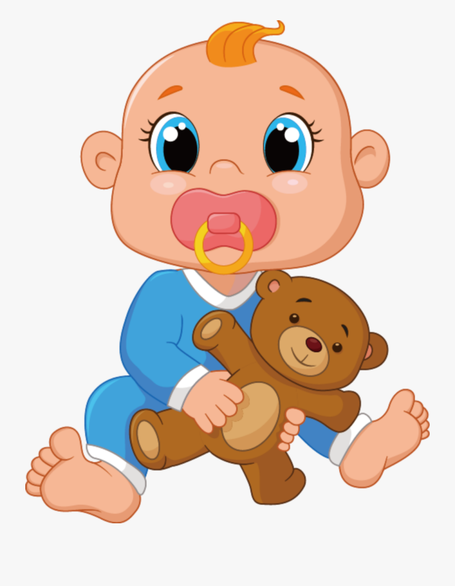 Infant Cartoon Pacifier Illustration Transprent Png - Baby Holding Teddy Bear Clipart, Transparent Clipart